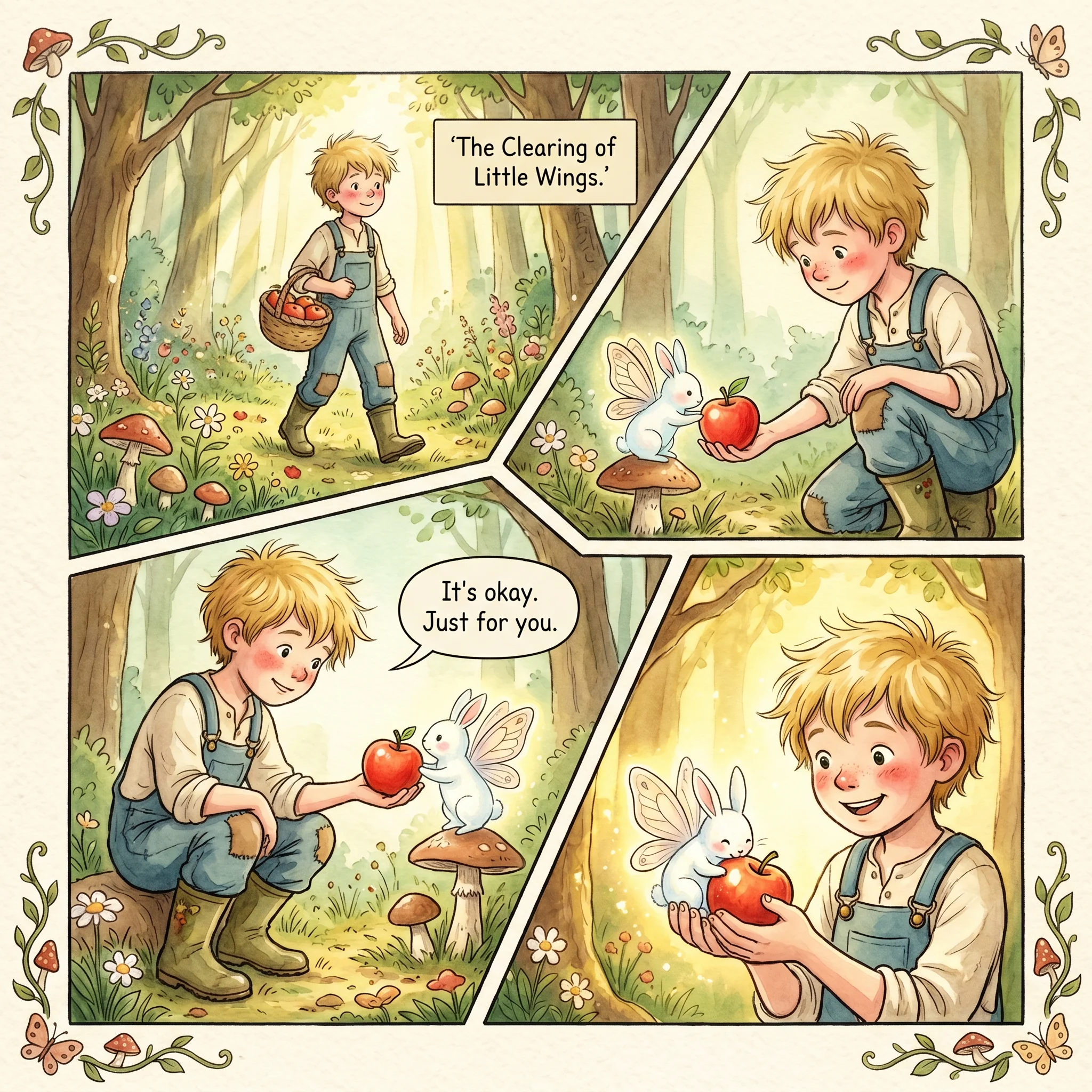 Rural boy and forest spirit storybook scene by community creator