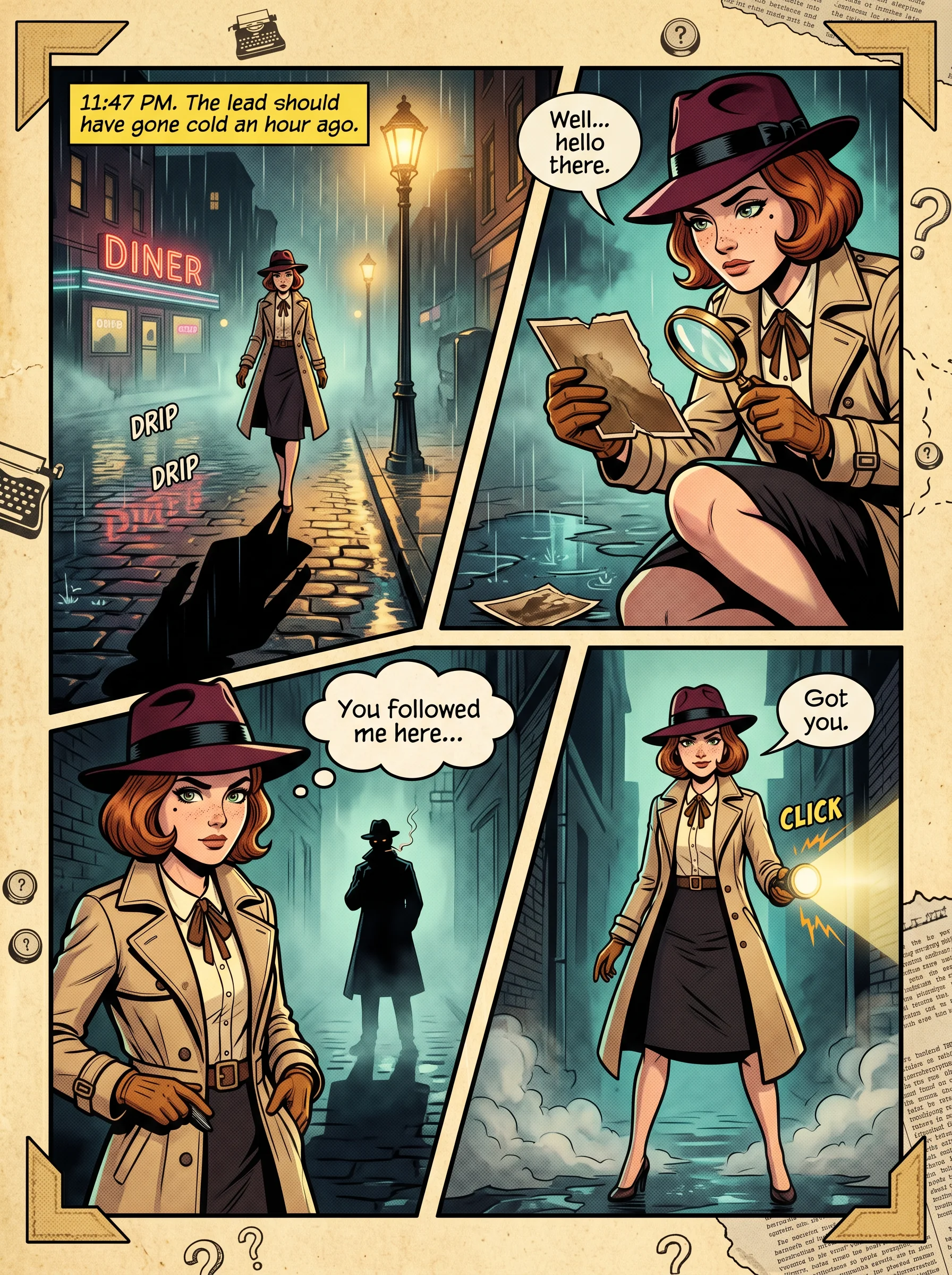 Vintage noir detective comic page — AI generated with iCartoon