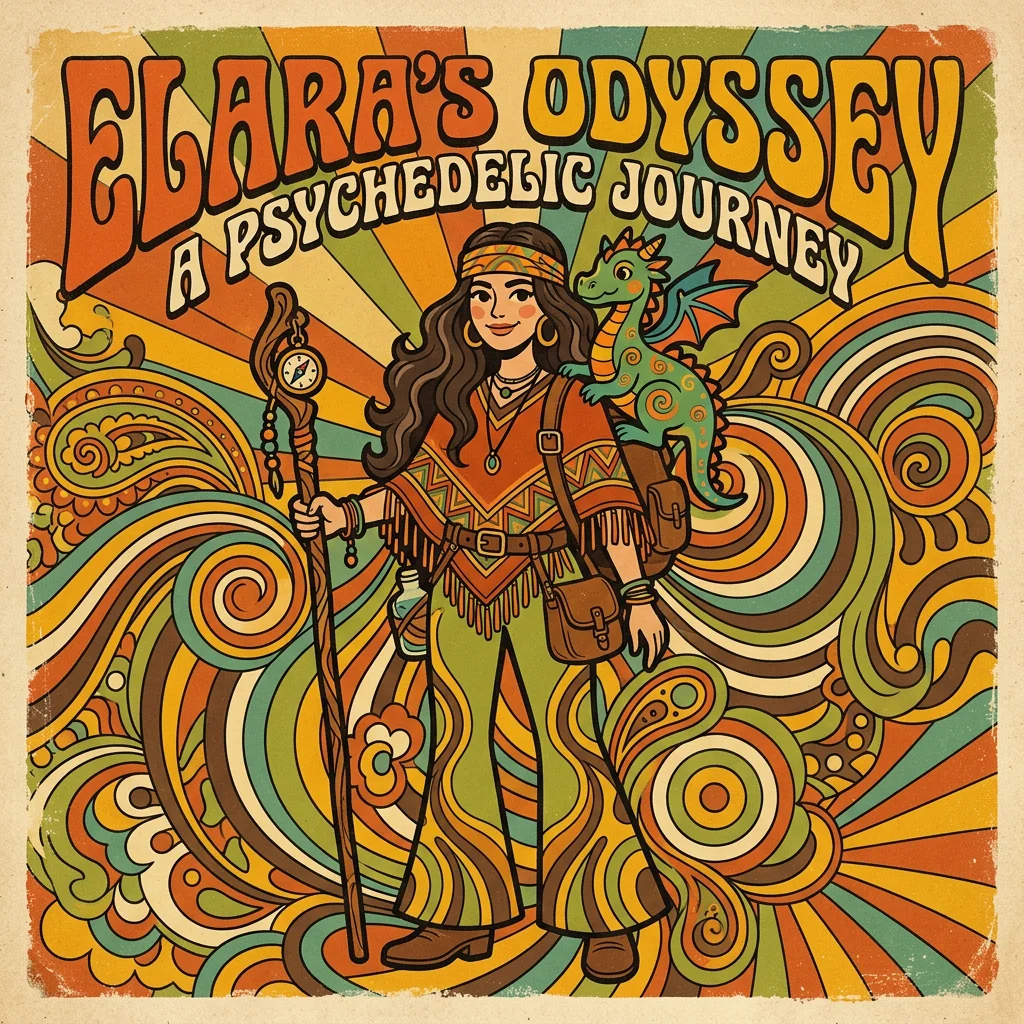 Retro 1970s psychedelic poster style example — AI generated with iCartoon